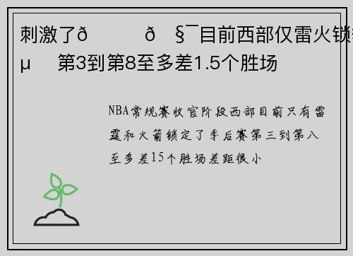 刺激了😉🧯目前西部仅雷火锁季后赛 第3到第8至多差1.5个胜场